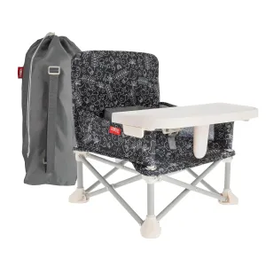 Nuby Easy Go Pop-Up Booster Seat with Removable Tray - 6  Months - Portable Booster Seat for Floor for Indoor/Outdoor Use - 3-Point Safety Adjustable Straps - Includes Travel Bag - Black and White