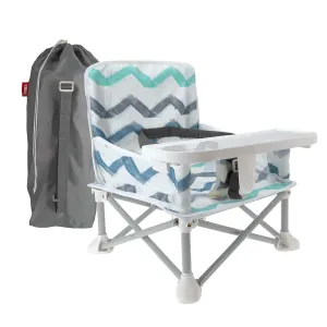 Nuby Easy Go Pop-Up Booster Seat with Removable Tray - 6  Months - Portable Booster Seat for Floor for Indoor/Outdoor Use - 3-Point Safety Adjustable Straps - Includes Travel Bag - Chevron