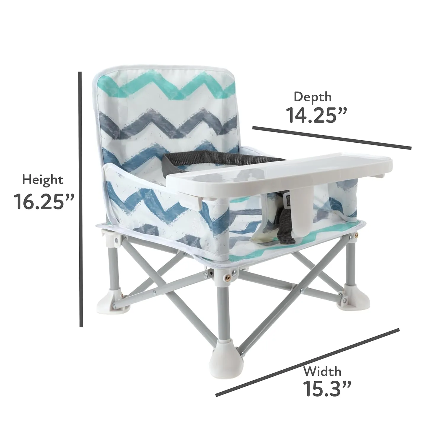 Nuby Easy Go Pop-Up Booster Seat with Removable Tray - 6  Months - Portable Booster Seat for Floor for Indoor/Outdoor Use - 3-Point Safety Adjustable Straps - Includes Travel Bag - Chevron