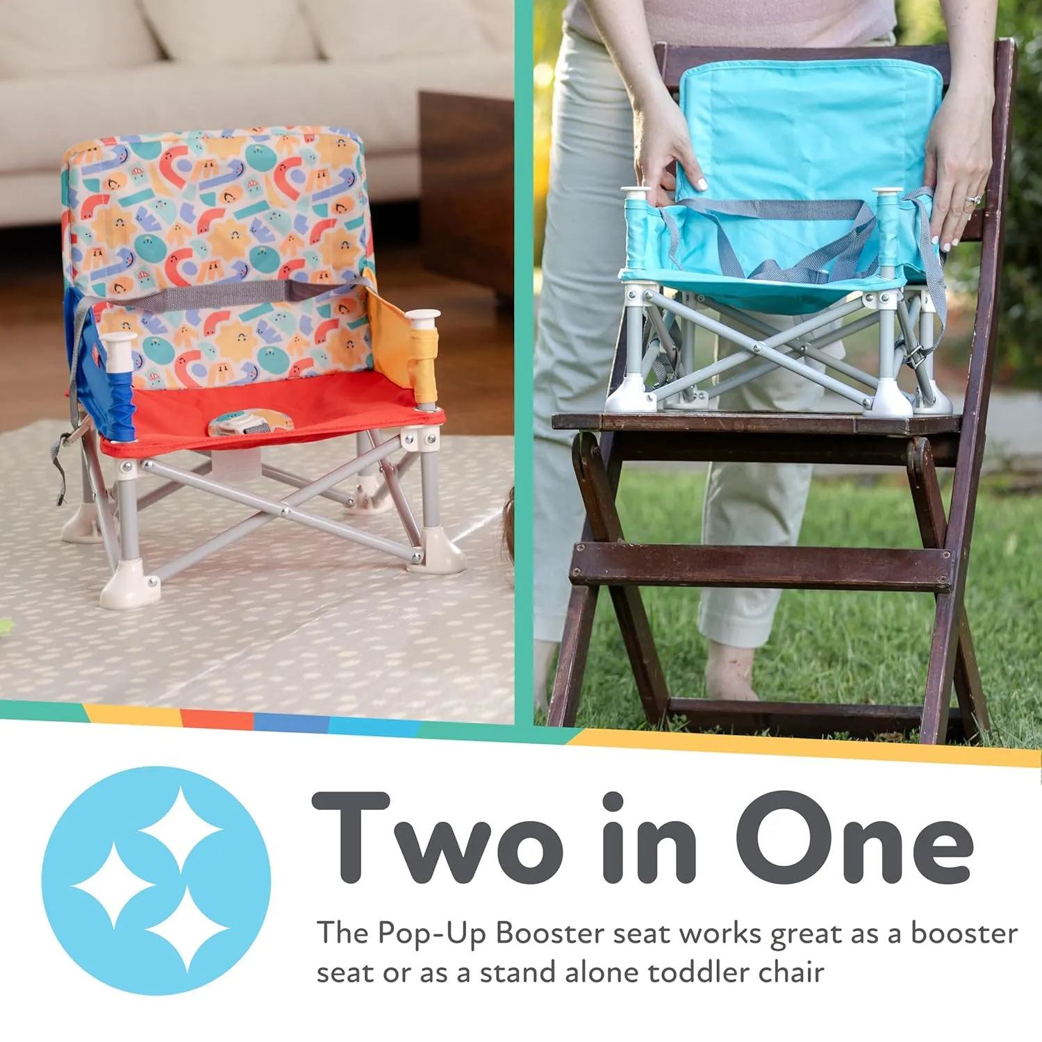 Nuby Easy Go Pop-Up Booster Seat with Removable Tray - 6  Months - Portable Booster Seat for Floor for Indoor/Outdoor Use - 3-Point Safety Adjustable Straps - Includes Travel Bag - Chevron