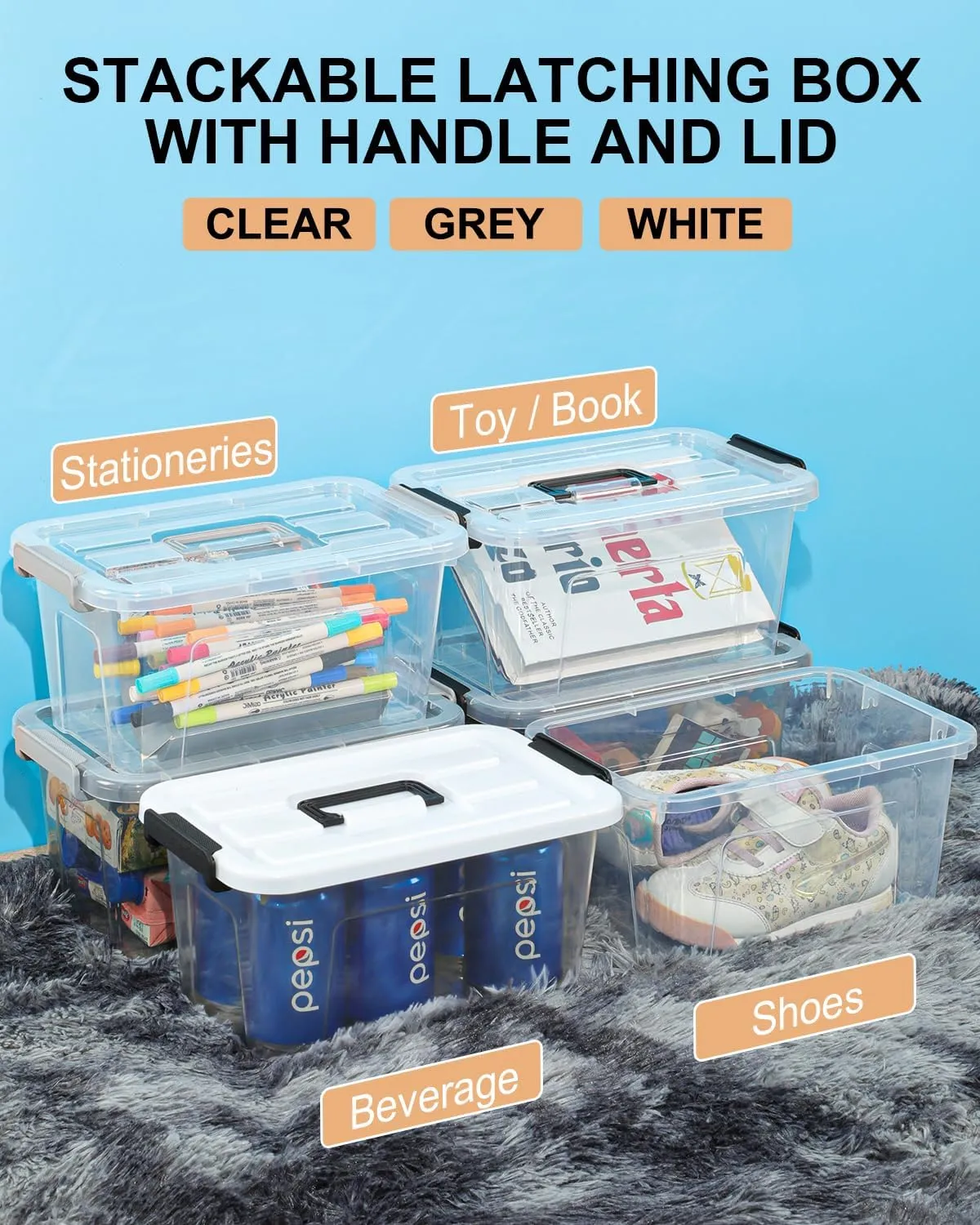 NUMIFUN Plastic Storage Bins with Lids 6 Pack Storage Organizer, 7 Quart Stackable Storage Bins with Buckle Lids and Handle easy for Home Office Pantry Organization, Clear Lids