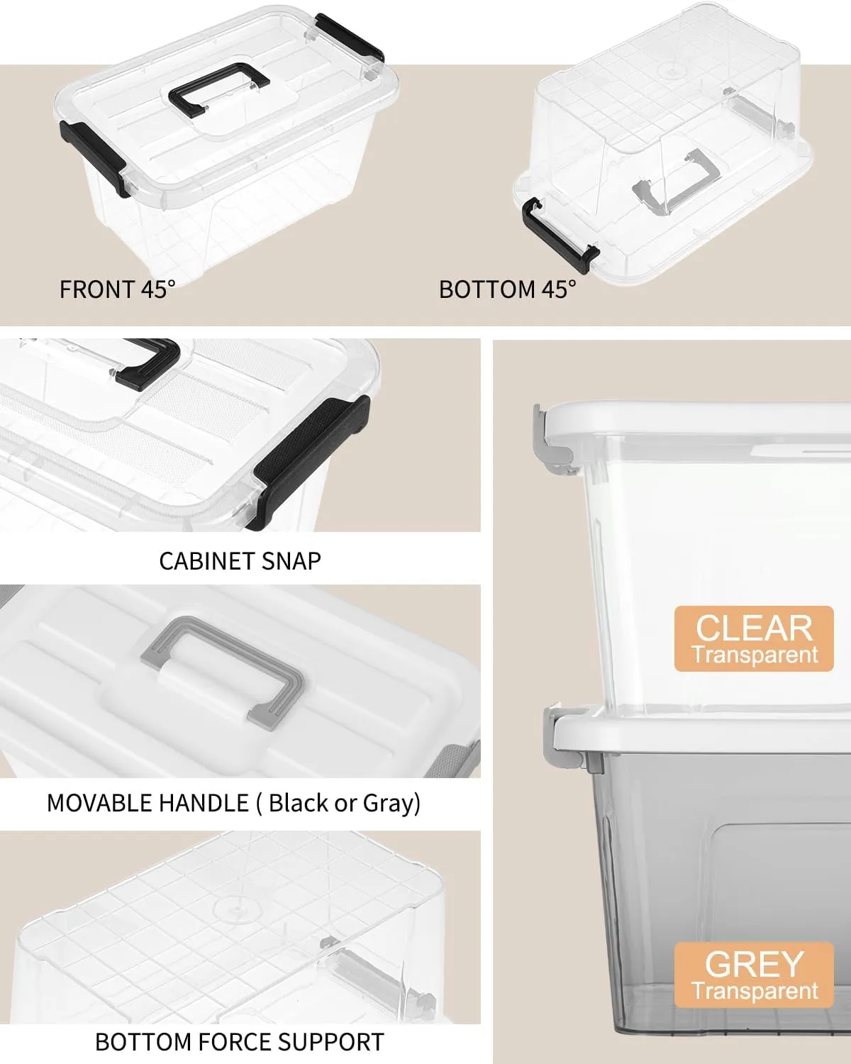NUMIFUN Plastic Storage Bins with Lids 6 Pack Storage Organizer, 7 Quart Stackable Storage Bins with Buckle Lids and Handle easy for Home Office Pantry Organization, Clear Lids
