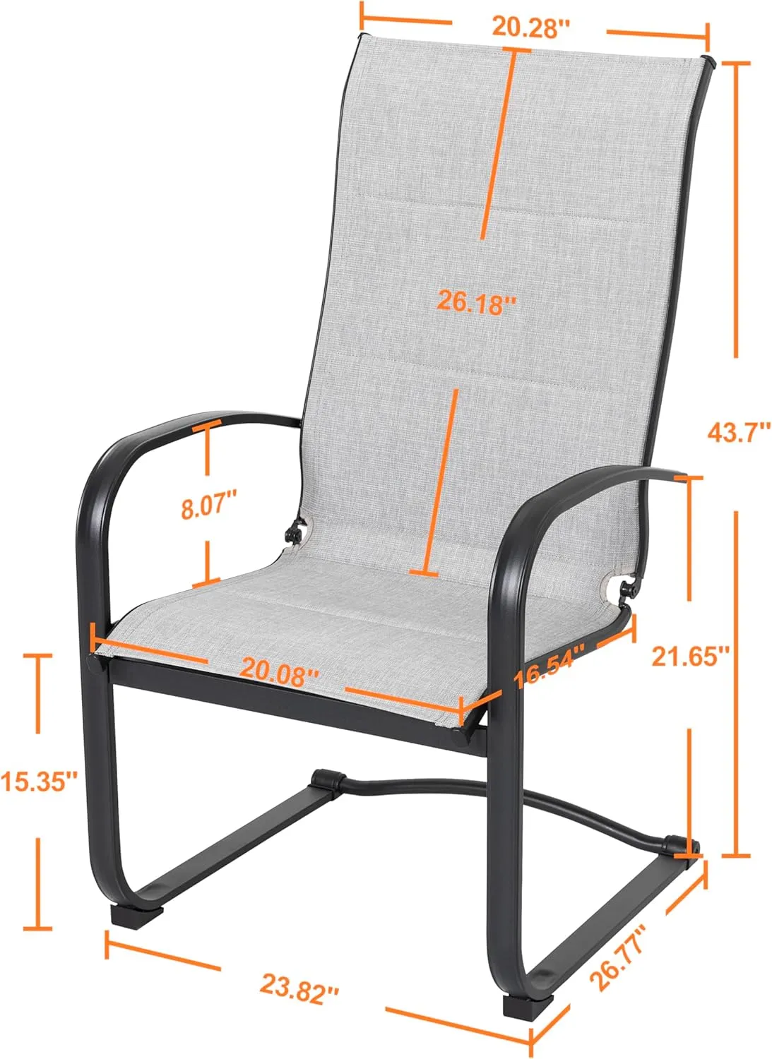 NUU GARDEN Patio Chairs Set of 4, All Weather Outdoor Padded Textilene Patio Dining Chairs, Breathable Spring Motion Textile High Back Outdoor Dining Chairs for Backyard, Lawn, Deck, Gray