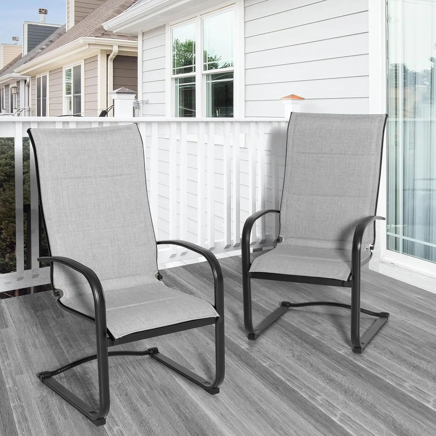 NUU GARDEN Patio Chairs Set of 4, All Weather Outdoor Padded Textilene Patio Dining Chairs, Breathable Spring Motion Textile High Back Outdoor Dining Chairs for Backyard, Lawn, Deck, Gray