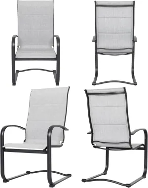 NUU GARDEN Patio Chairs Set of 4, All Weather Outdoor Padded Textilene Patio Dining Chairs, Breathable Spring Motion Textile High Back Outdoor Dining Chairs for Backyard, Lawn, Deck, Gray