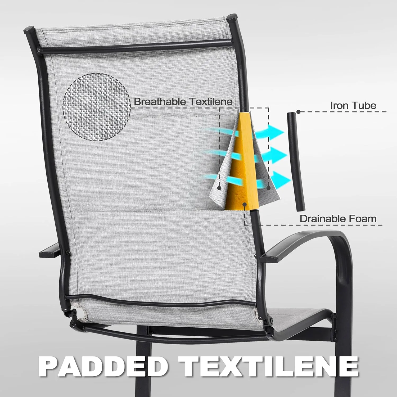 NUU GARDEN Patio Chairs Set of 4, All Weather Outdoor Padded Textilene Patio Dining Chairs, Breathable Spring Motion Textile High Back Outdoor Dining Chairs for Backyard, Lawn, Deck, Gray