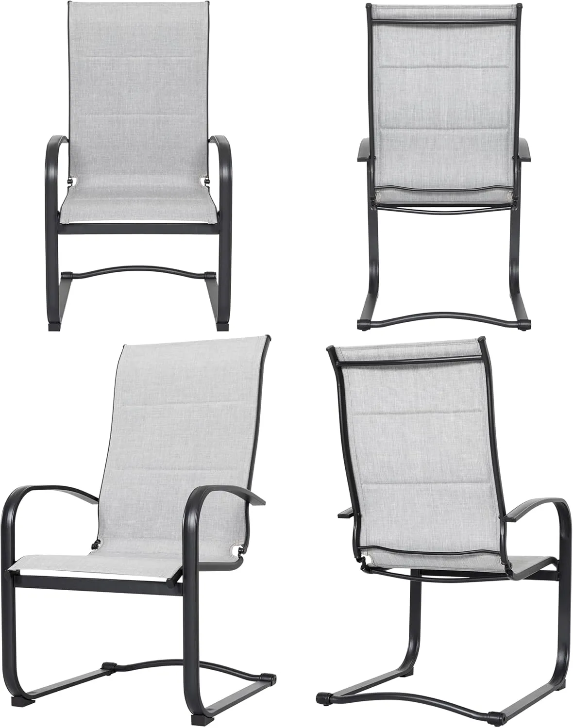 NUU GARDEN Patio Chairs Set of 4, All Weather Outdoor Padded Textilene Patio Dining Chairs, Breathable Spring Motion Textile High Back Outdoor Dining Chairs for Backyard, Lawn, Deck, Gray