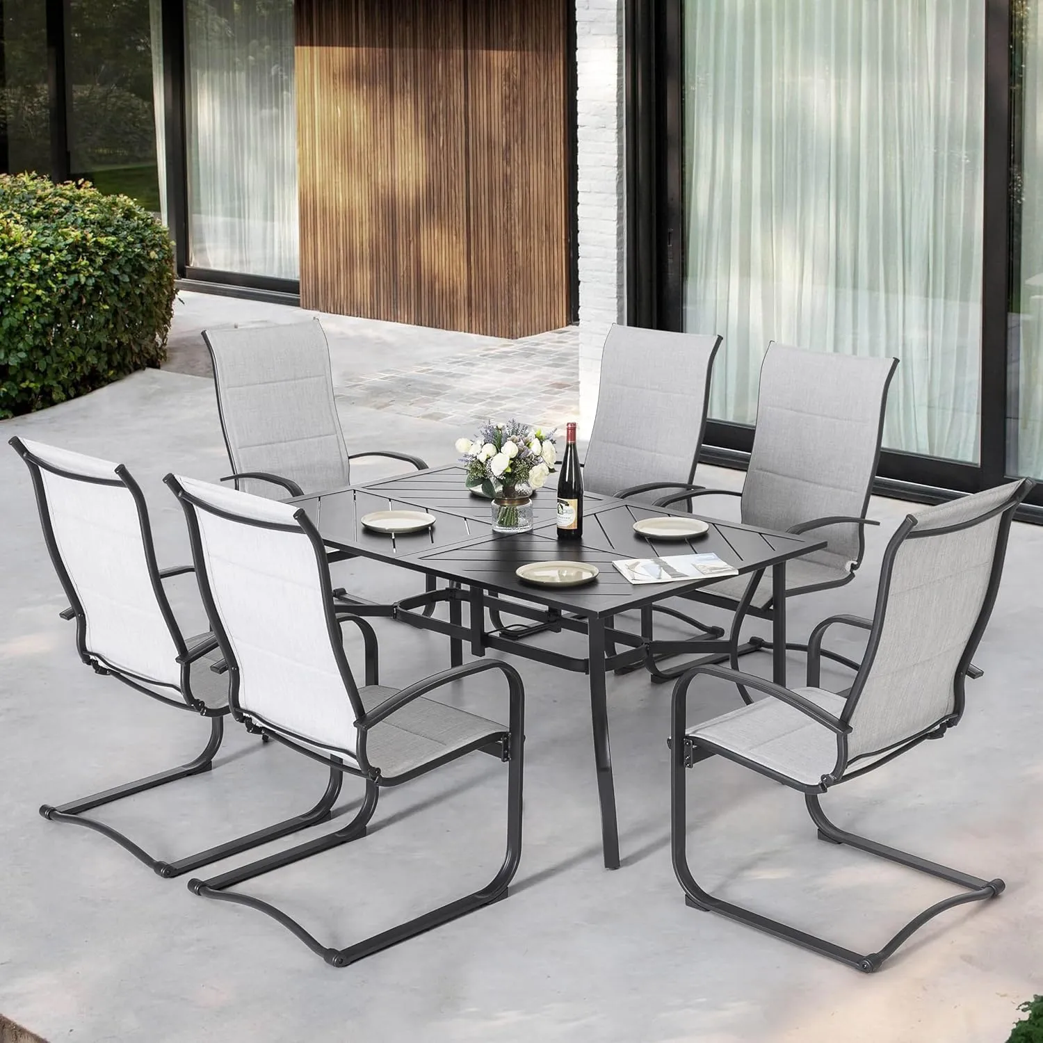 NUU GARDEN Patio Chairs Set of 4, All Weather Outdoor Padded Textilene Patio Dining Chairs, Breathable Spring Motion Textile High Back Outdoor Dining Chairs for Backyard, Lawn, Deck, Gray