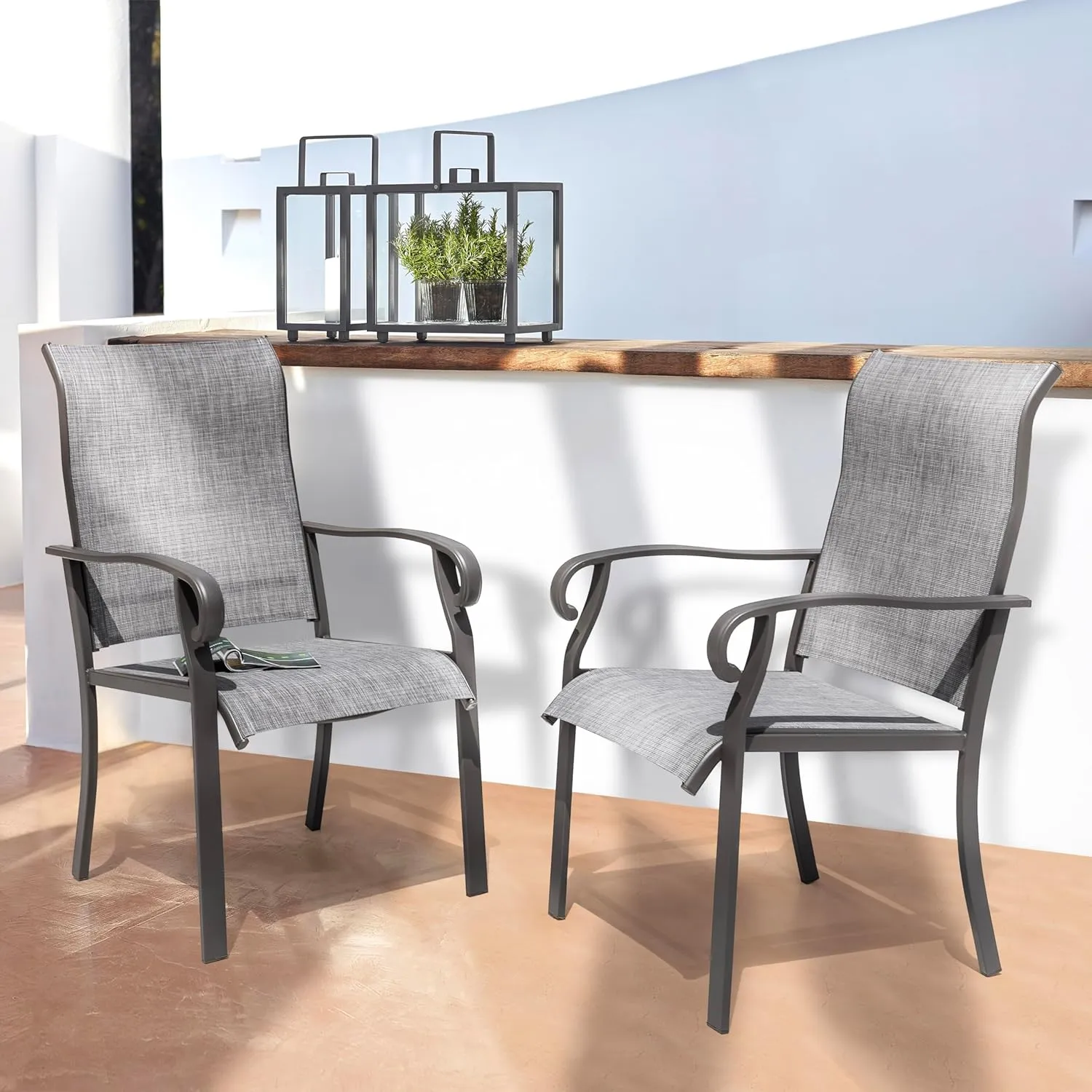 NUU GARDEN Patio Dining Chairs Set of 2, All Weather Textilene Patio Chairs,Powder-Coated Metal Frame Outdoor Patio Bistro Dining Chairs for Lawn Garden Backyard, Light Gray