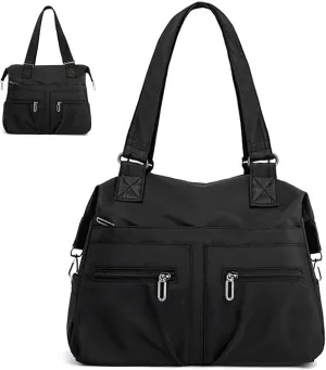 Nylon Tote Bag for Women Shoulder Tote Bag with Zipper Waterproof Nylon Purse and Handbags Lightweight Hobo Bag