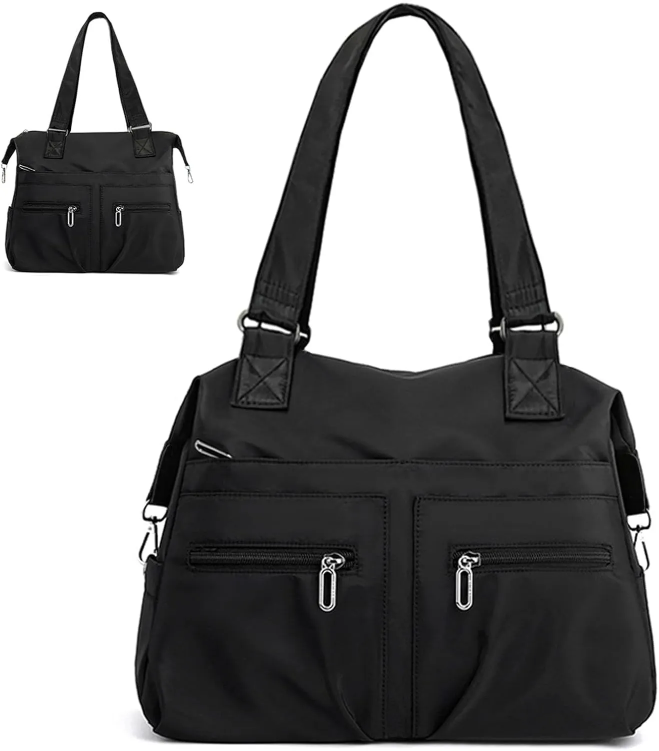 Nylon Tote Bag for Women Shoulder Tote Bag with Zipper Waterproof Nylon Purse and Handbags Lightweight Hobo Bag