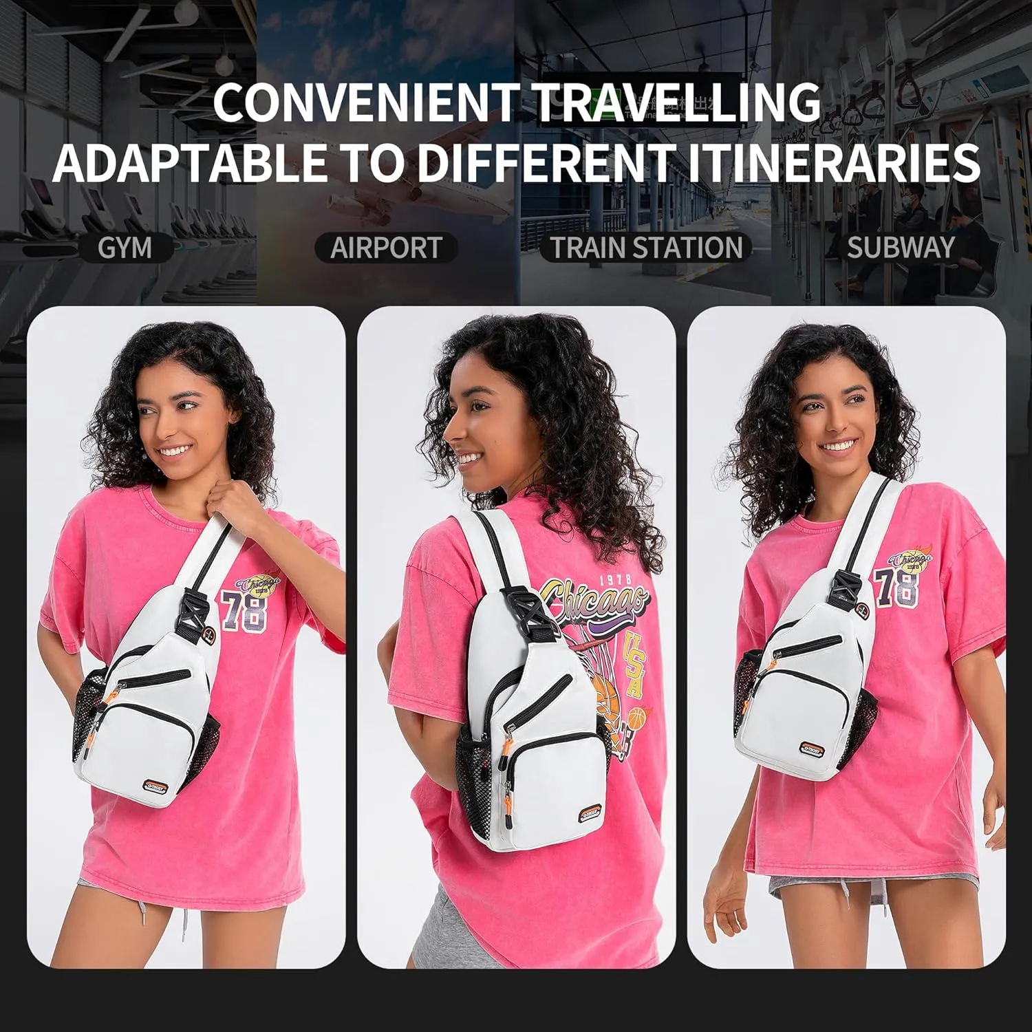 O-TBOST Travel Small Sling Bag Crossbody Bags for Women Men Casual Backpack Cross Body Pack Daypack for Hiking and Biking (white)