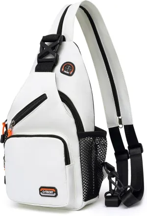O-TBOST Travel Small Sling Bag Crossbody Bags for Women Men Casual Backpack Cross Body Pack Daypack for Hiking and Biking (white)