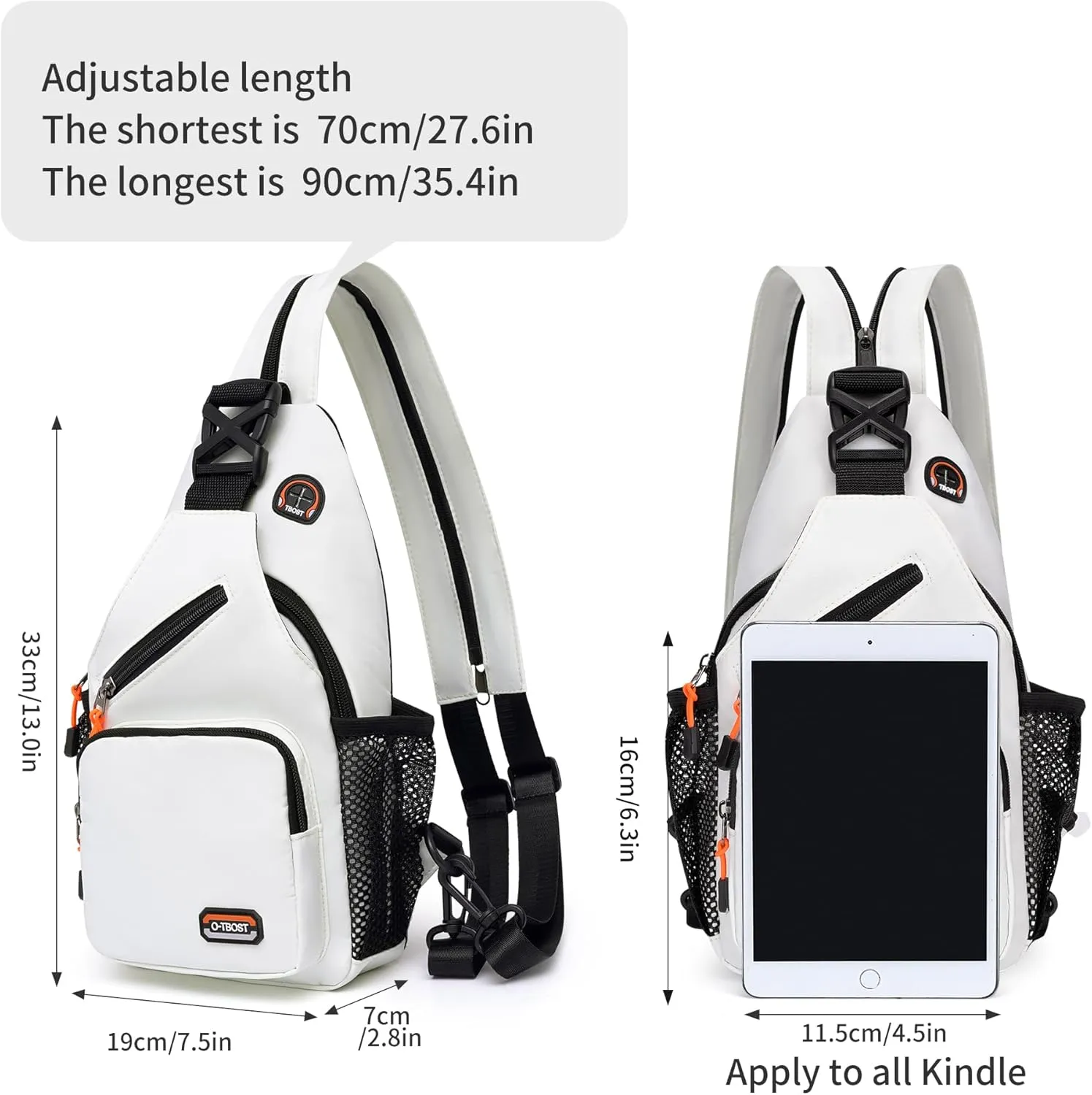O-TBOST Travel Small Sling Bag Crossbody Bags for Women Men Casual Backpack Cross Body Pack Daypack for Hiking and Biking (white)