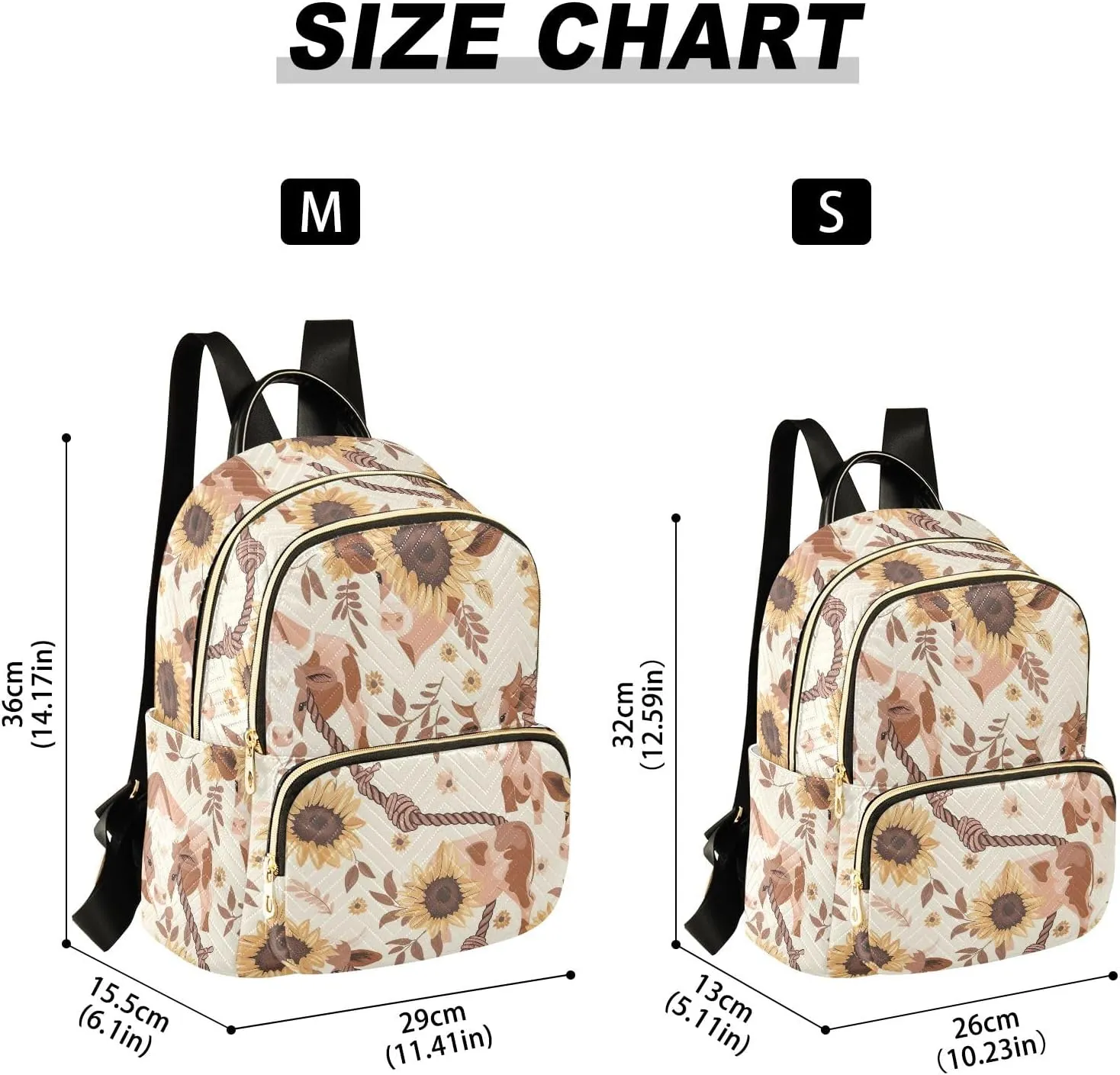 ODAWA Cows Sunflowers Beige Quilted Backpacks Women's Backpack Purse Anti Theft Travel Backpack