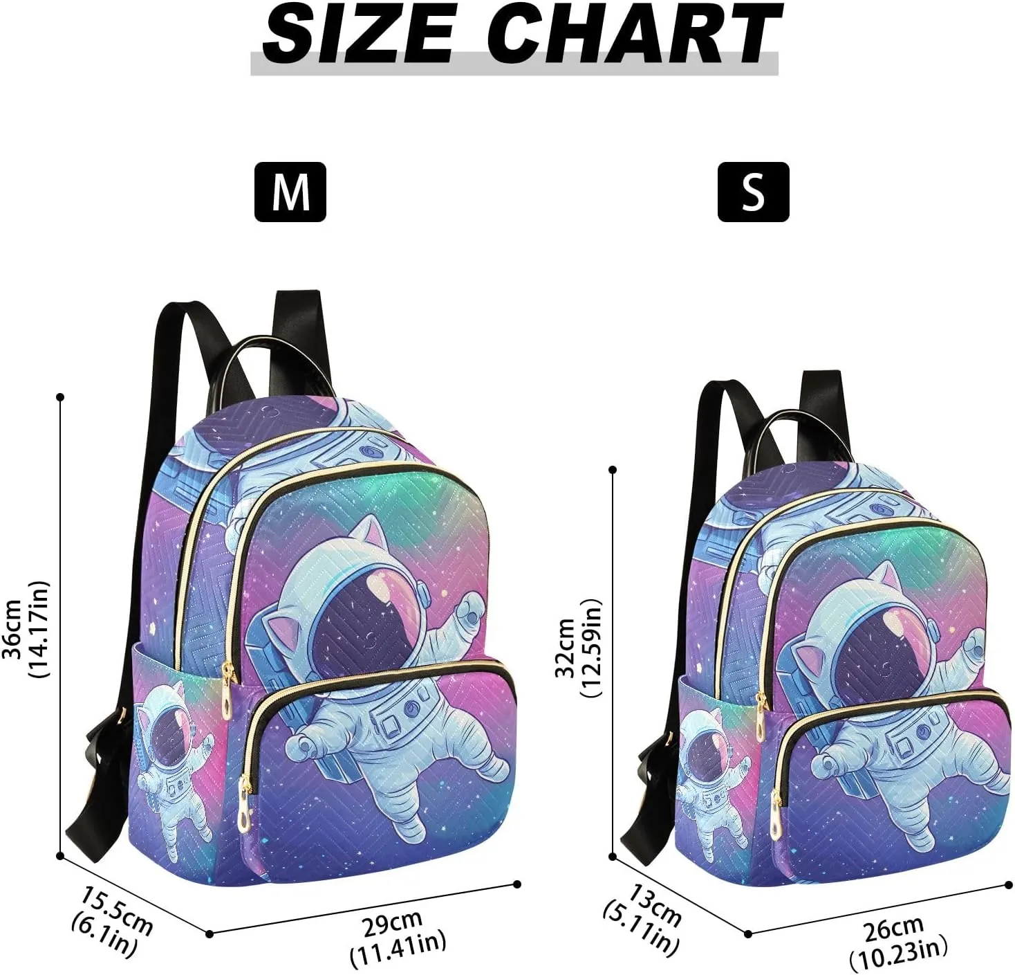 ODAWA Quilted Backpack for Women Cute Cat Astronaut Colorful Space Casual Backpack Travel Backpack with Luggage Strap