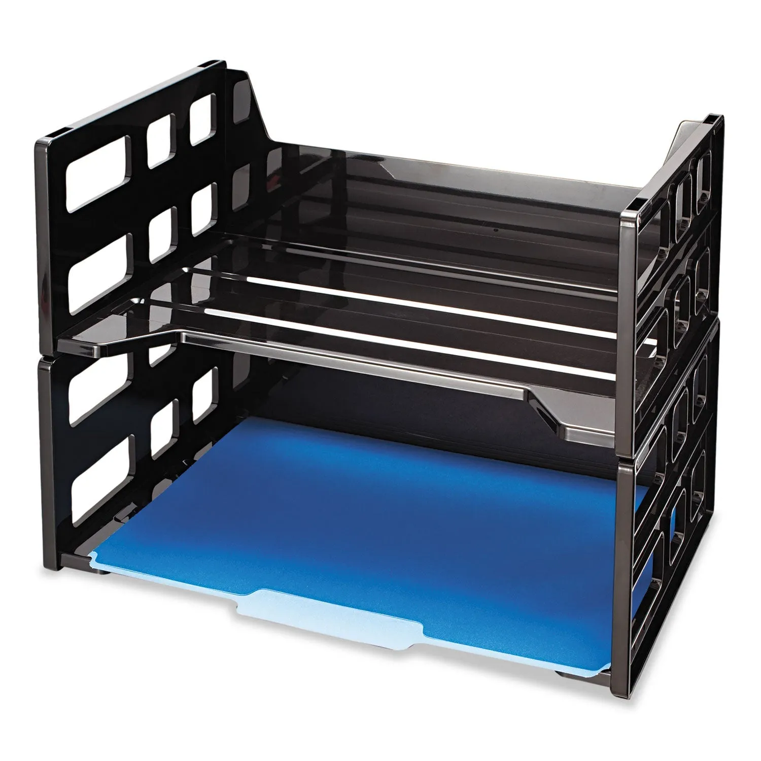 Officemate High Rise Desk Tray, 2 Sections, Letter Size Files, 13.25" X 9" X 10.25", Black, 2/pack