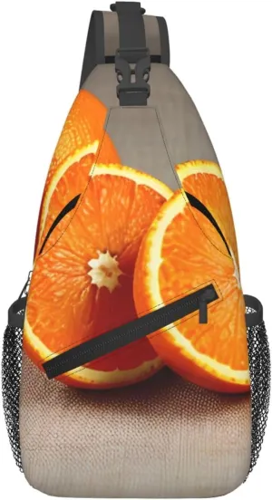 Orange Fruit Print Sling Bag Crossbody Backpack For Women Men Hiking Travel Over The Shoulder Multipurpose Bag