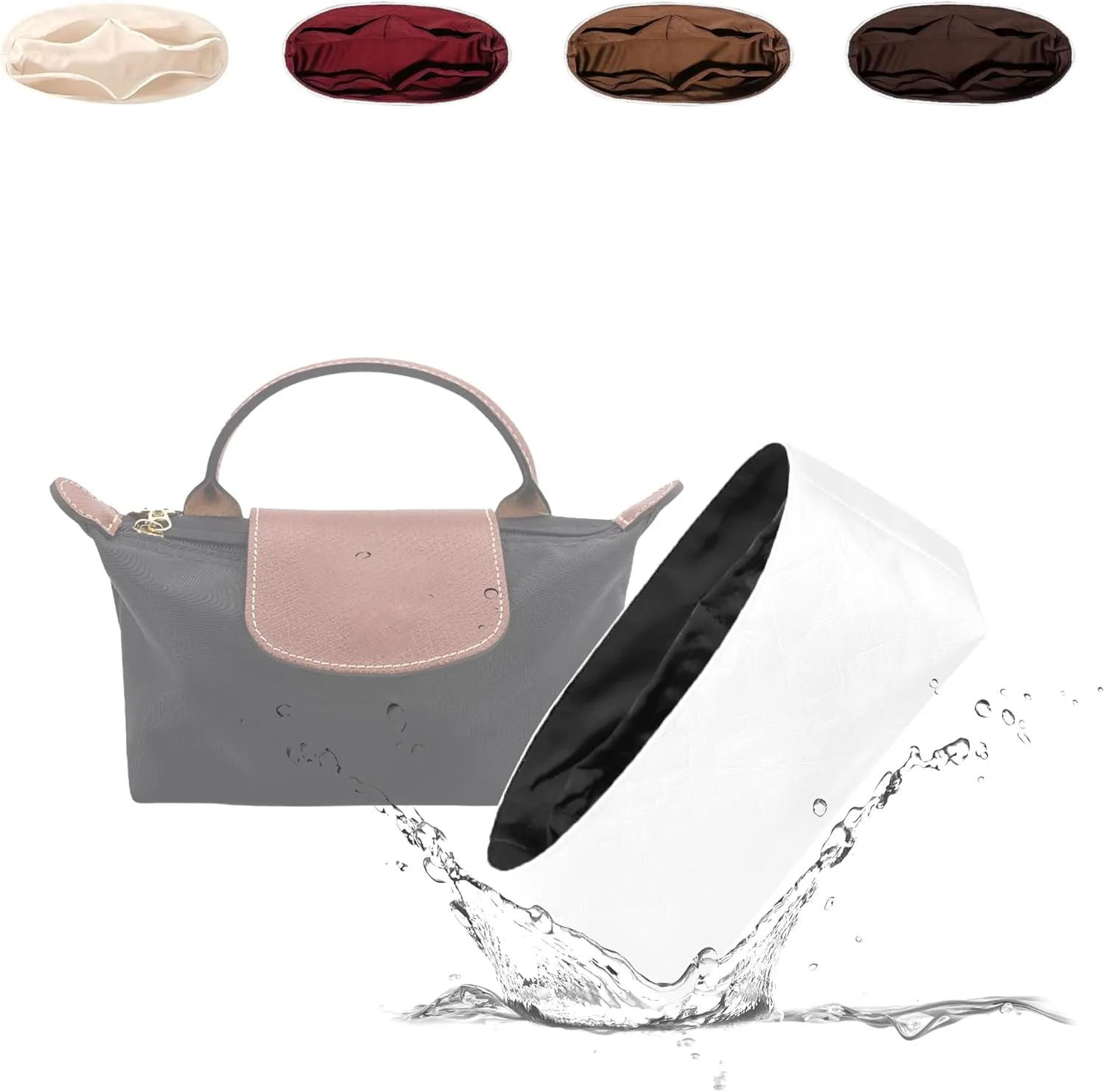 Organizer Insert for Longchamp, Lightweight Purse Insert Compatible with Le Pliage Mini, Waterproof Dupontpaper Surface and Silky Satin Lining (Mini, Black)
