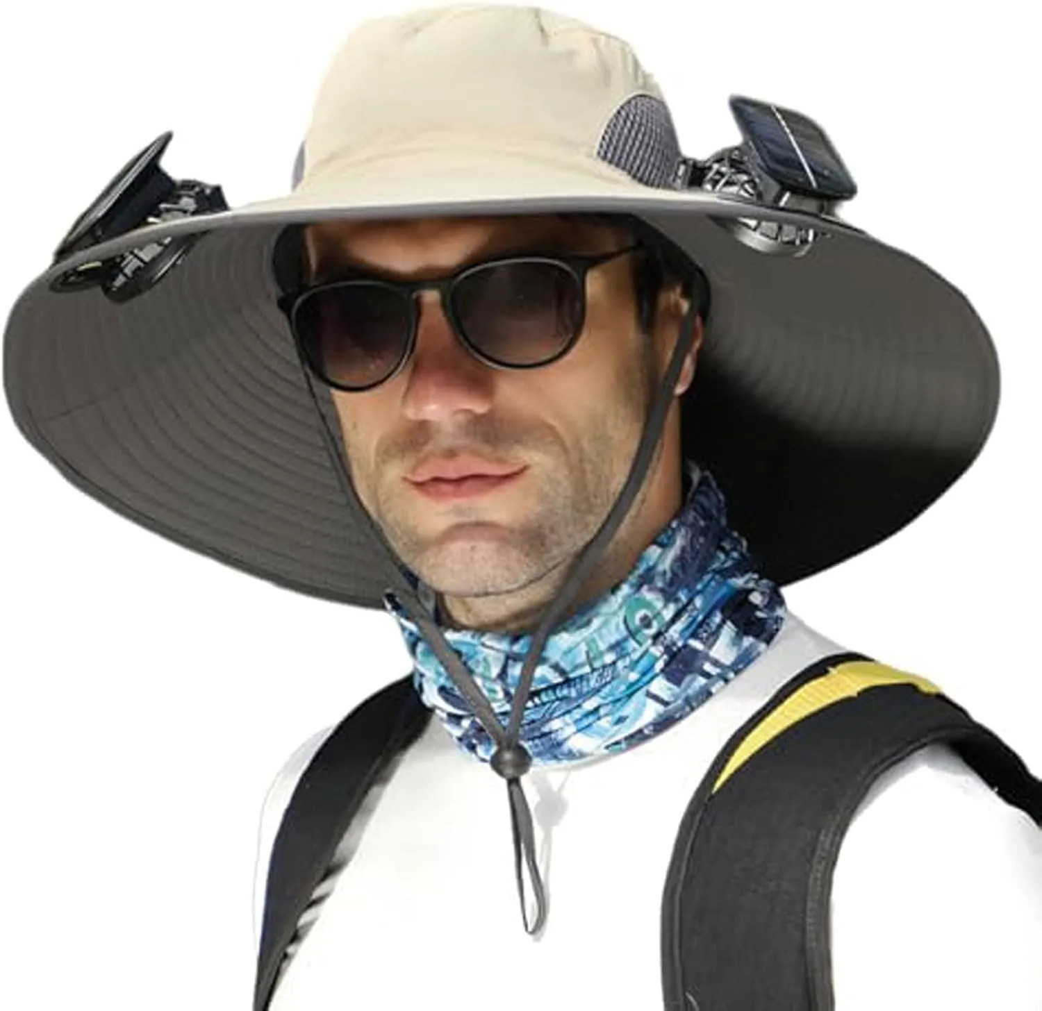 Outdoor Wide Brim Sun Hat with 2 Solar Fan Fishing Hat for Men&Women,Outdoor Waterproof Upf0 Sun Hat with Sunglasses