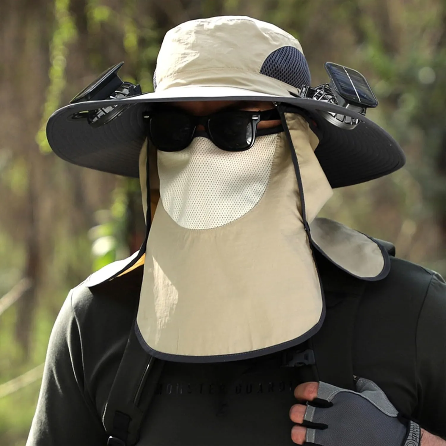 Outdoor Wide Brim Sun Hat with 2 Solar Fan Fishing Hat for Men&Women,Outdoor Waterproof Upf0 Sun Hat with Sunglasses