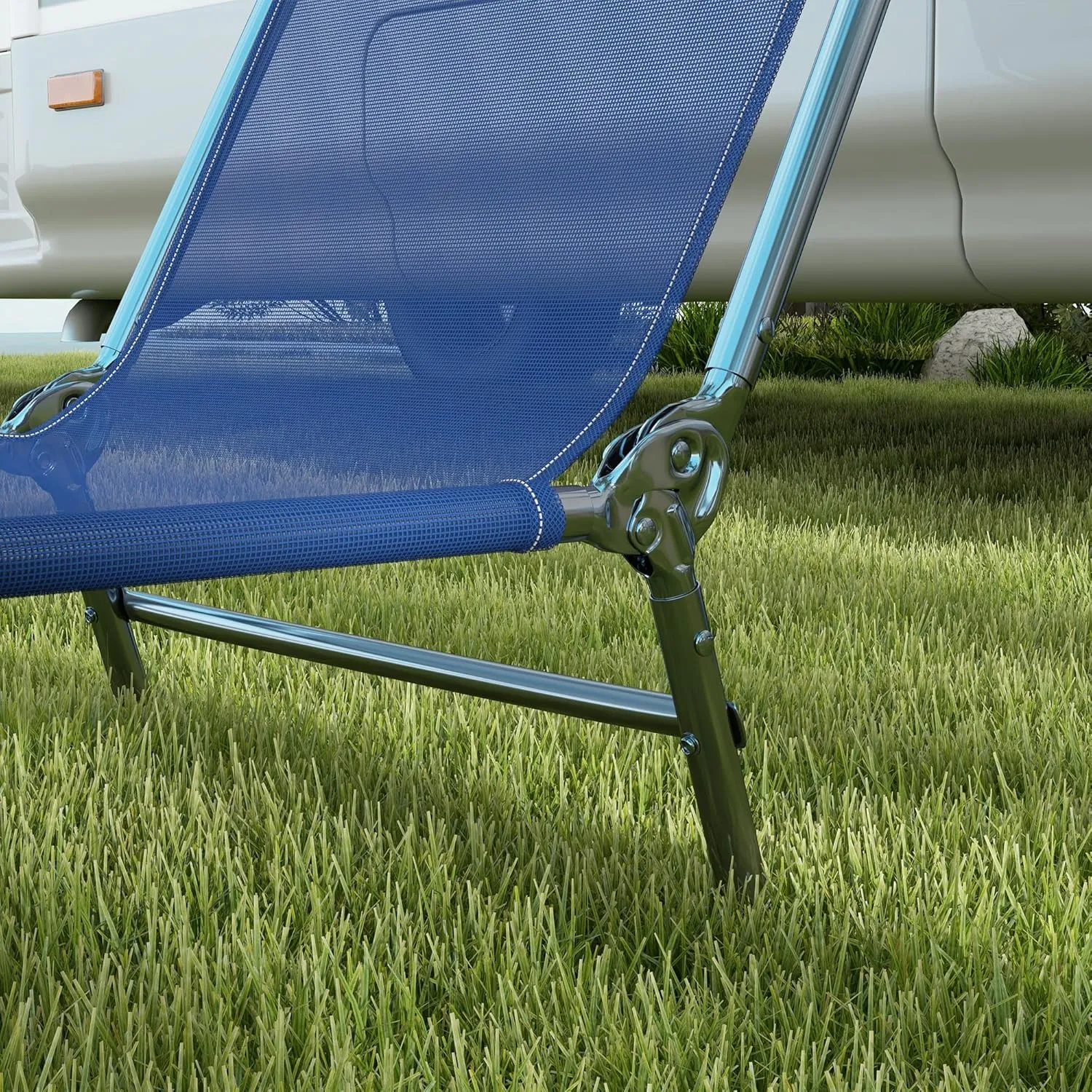 Outsunny 2 Piece Folding Chaise Lounge Chairs, Pool Sun Tanning Chairs with Reclining Back, Breathable Mesh Seat, Headrest for Beach, Yard, Patio, Dark Blue