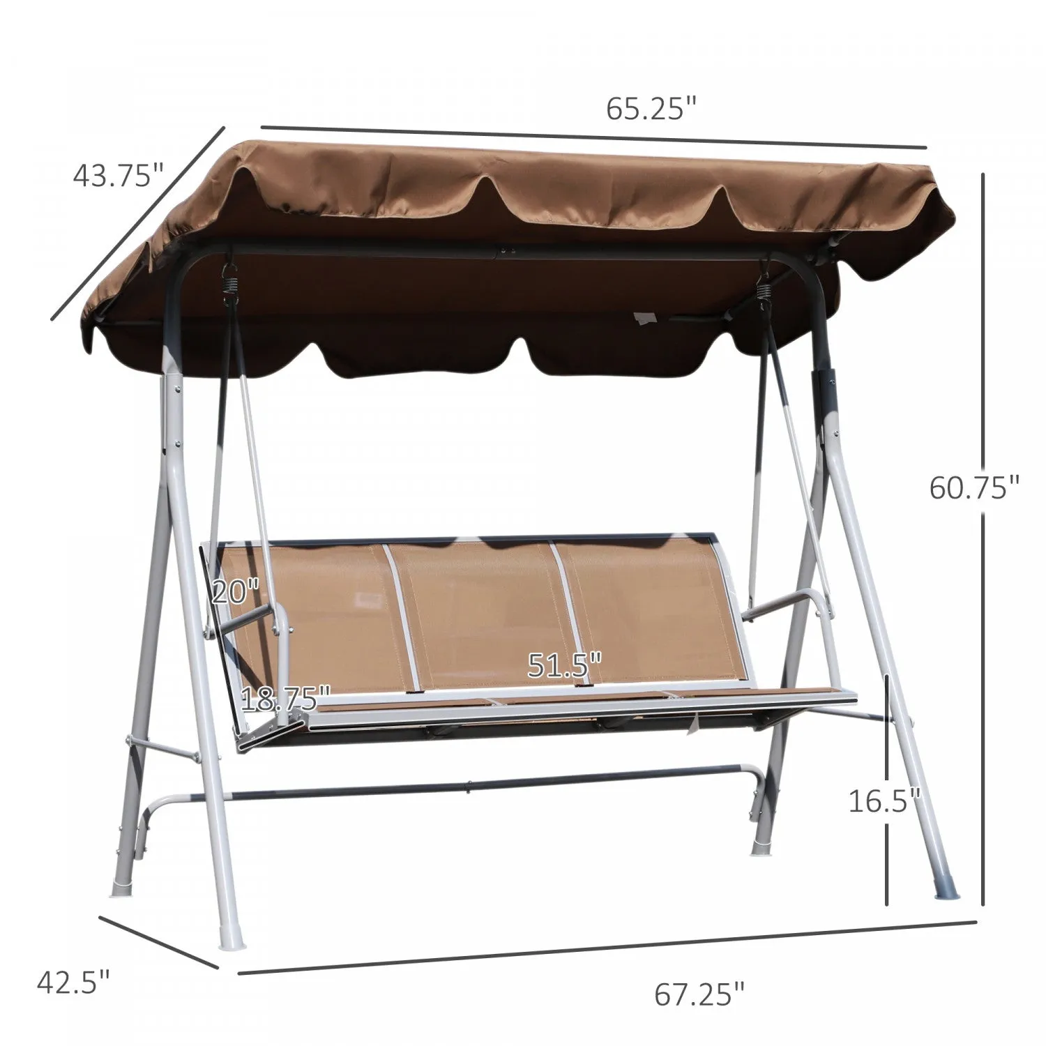 Outsunny 3-seater Patio Swing, Outdoor Swing Chair, A Frame Porch Swing With Canopy Garden Hammock G|Outsunny Cadre En Forme A 3 Places Exterieur Balancoire Jardin Hamac Porche Planeur Lit Fronde Siege