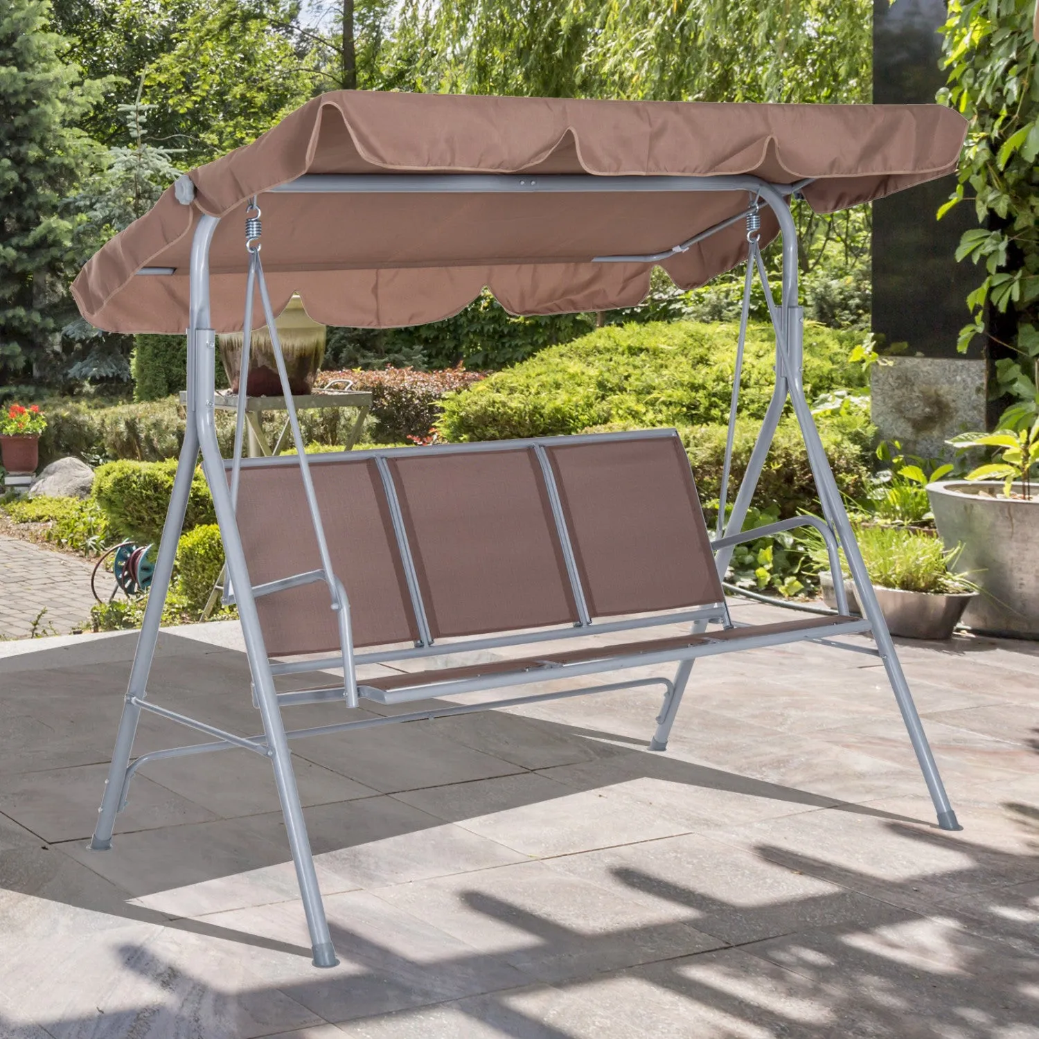 Outsunny 3-seater Patio Swing, Outdoor Swing Chair, A Frame Porch Swing With Canopy Garden Hammock G|Outsunny Cadre En Forme A 3 Places Exterieur Balancoire Jardin Hamac Porche Planeur Lit Fronde Siege