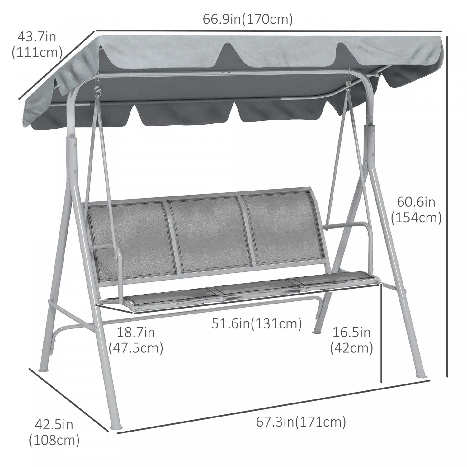Outsunny 3-seater Patio Swing, Outdoor Swing Chair With Canopy For Garden|Outsunny Balancoire De Patio 3 Places, Chaise Exterieure D'oscillation
