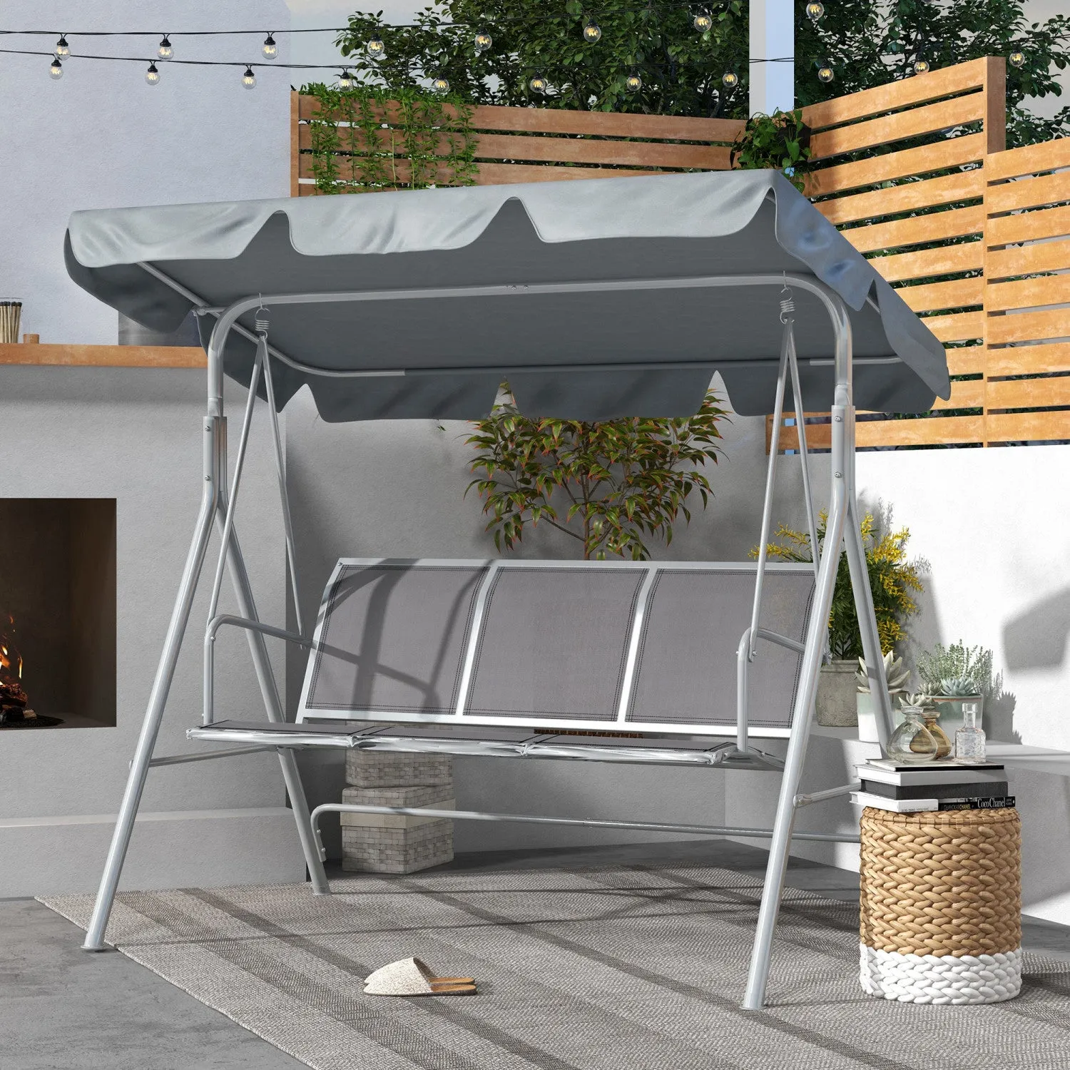 Outsunny 3-seater Patio Swing, Outdoor Swing Chair With Canopy For Garden|Outsunny Balancoire De Patio 3 Places, Chaise Exterieure D'oscillation