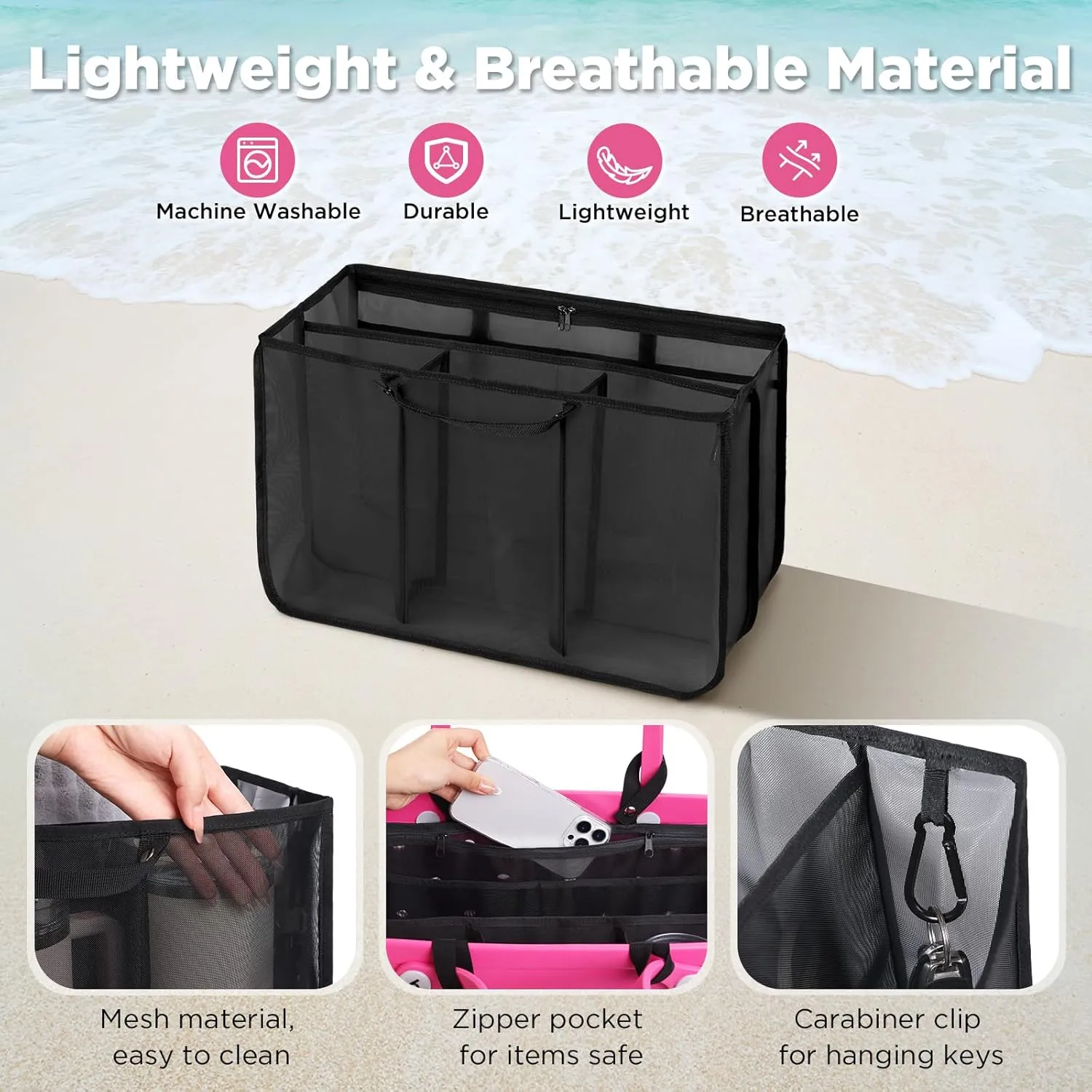OUTXE Beach Bag Organizer Compatible with X Large Bogg Bag Accessories Inserts, Lightweight Mesh Insert Divider Pouch for Original XL Bogg Bags, Beach Tote Bags Insert for Organizing