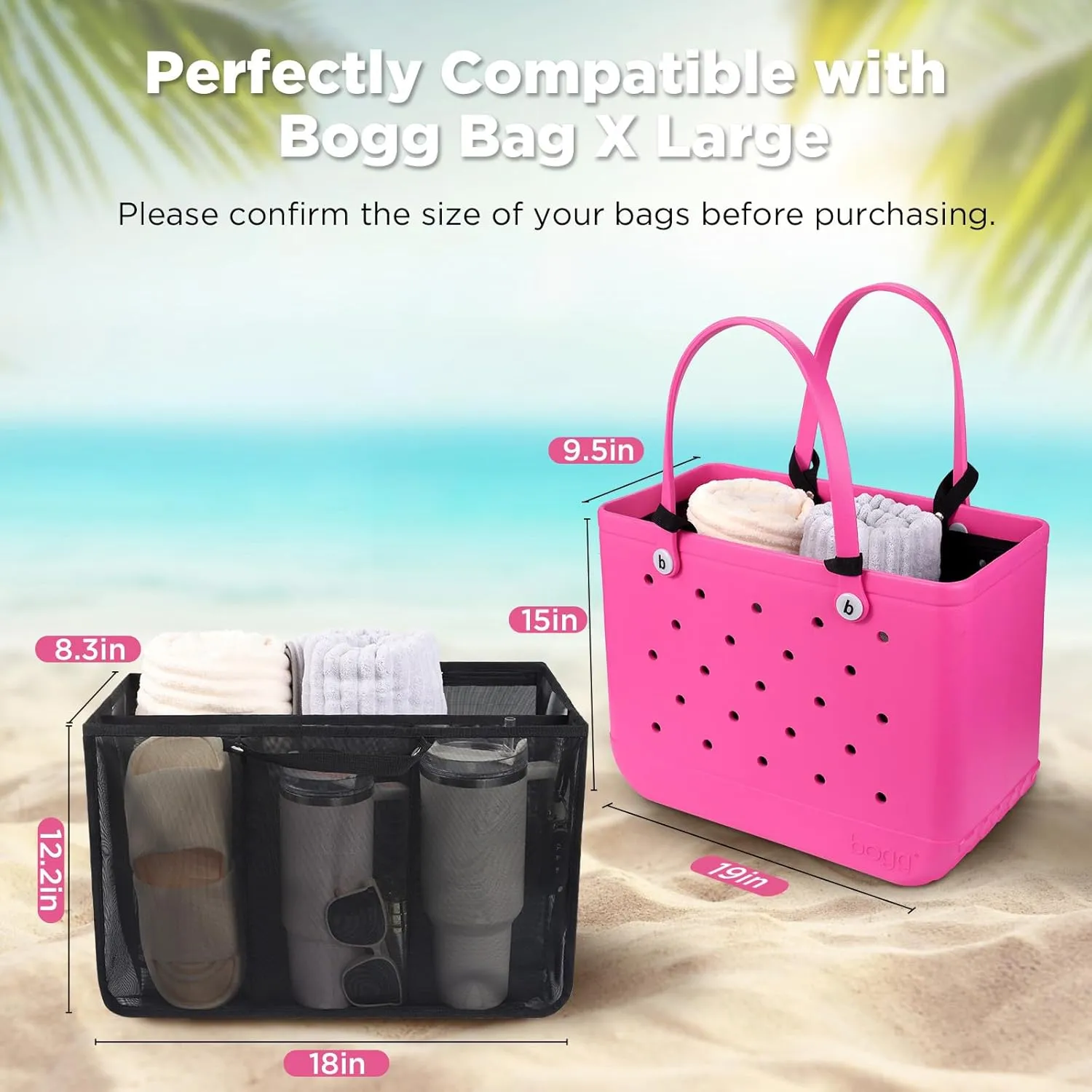 OUTXE Beach Bag Organizer Compatible with X Large Bogg Bag Accessories Inserts, Lightweight Mesh Insert Divider Pouch for Original XL Bogg Bags, Beach Tote Bags Insert for Organizing
