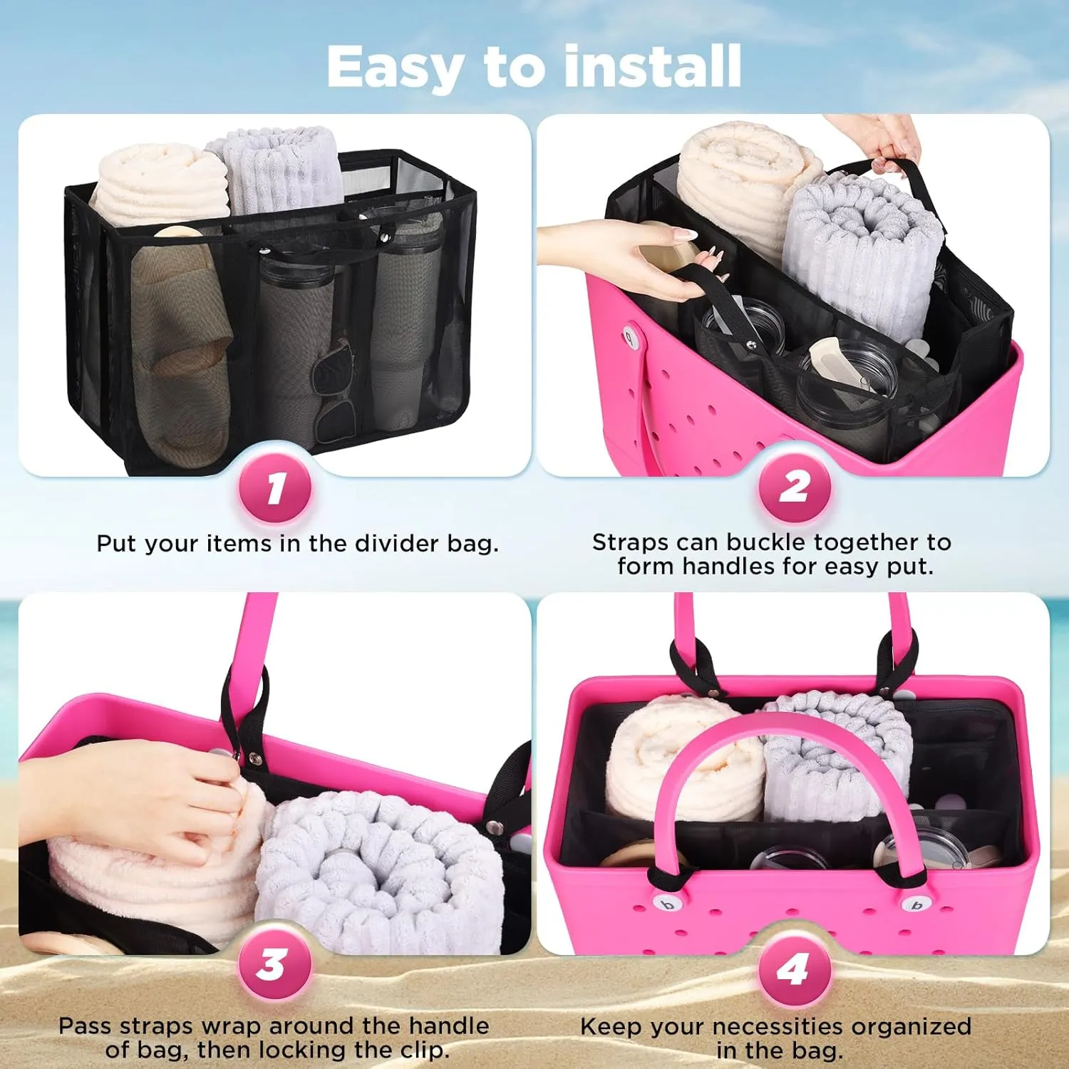 OUTXE Beach Bag Organizer Compatible with X Large Bogg Bag Accessories Inserts, Lightweight Mesh Insert Divider Pouch for Original XL Bogg Bags, Beach Tote Bags Insert for Organizing