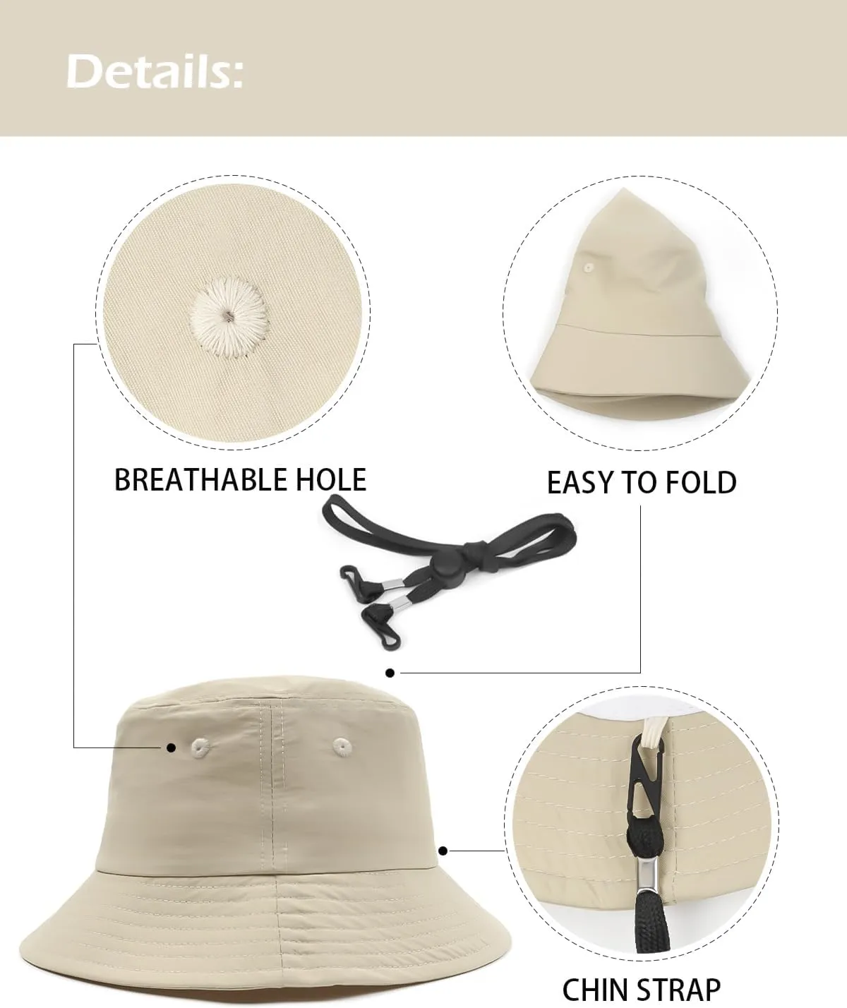 Oversize XXL Quick Dry Bucket Sun Hat,Water Repellent Fisherman Hats,Lightweight Summer Travel Hat with Detachable Chin Strap