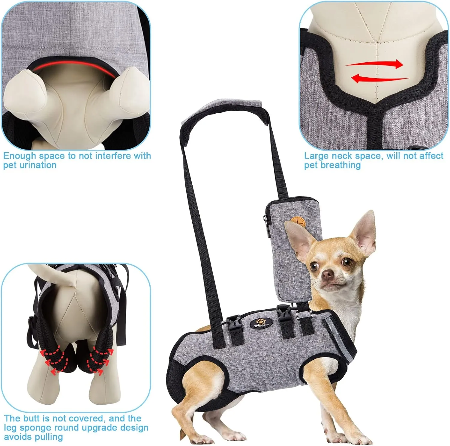 Ownpets Dog Sling Harness, Outdoor Sling Bag for Spine Protection, Whole Body Support, Support Vest to Assist Aged Dogs, Outdoor, XS