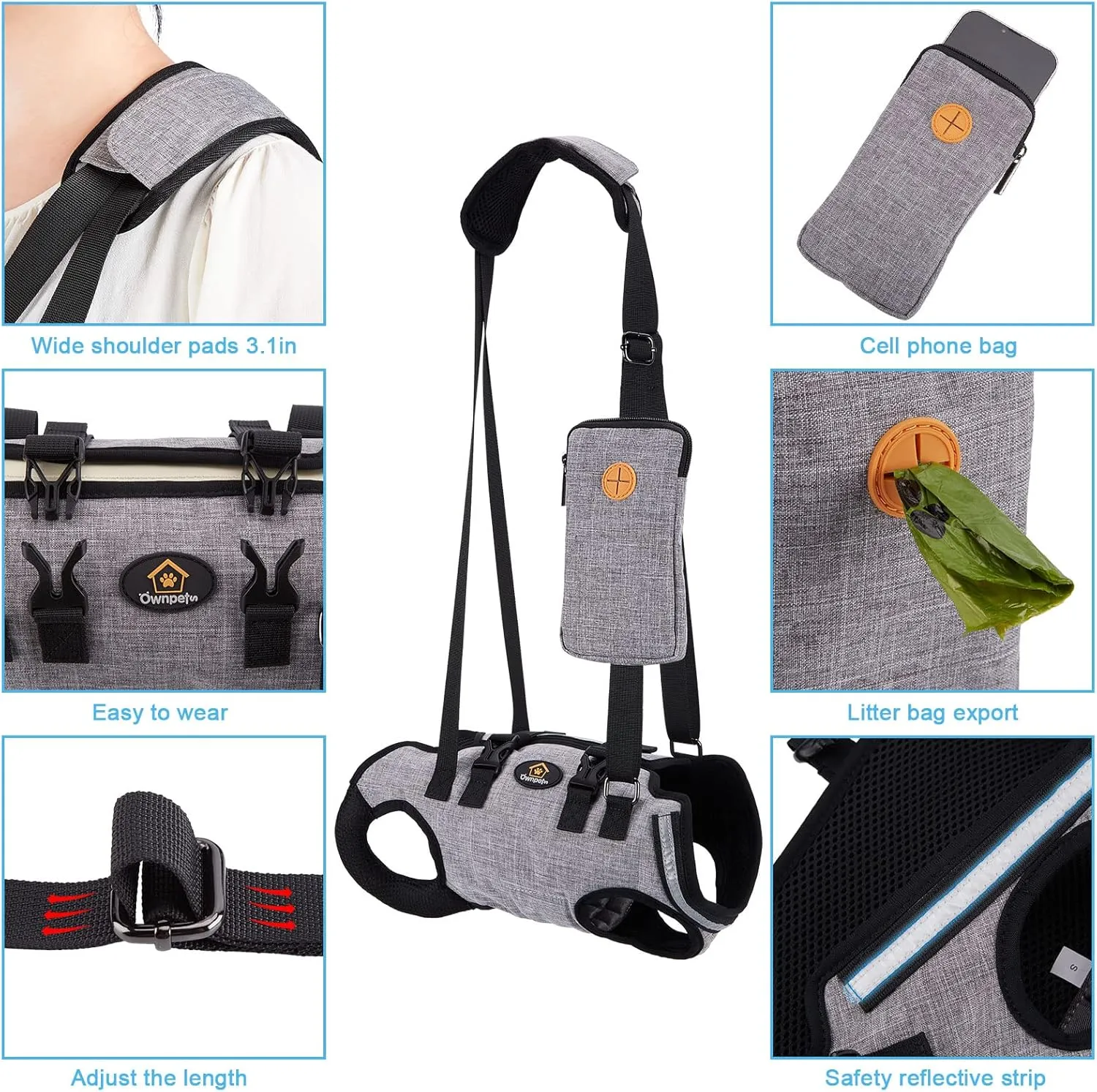 Ownpets Dog Sling Harness, Outdoor Sling Bag for Spine Protection, Whole Body Support, Support Vest to Assist Aged Dogs, Outdoor, XS