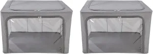 Oxford Cloth Steel Frame Storage Boxes - Under-Bed or in Closet - Pack of 2 Large Organizers (Denim Effect - Grey)