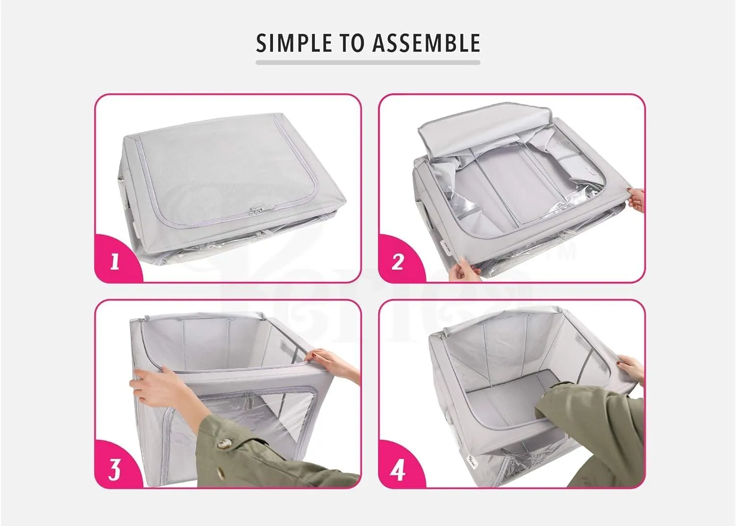 Oxford Cloth Steel Frame Storage Boxes - Under-Bed or in Closet - Pack of 2 Large Organizers (Denim Effect - Grey)