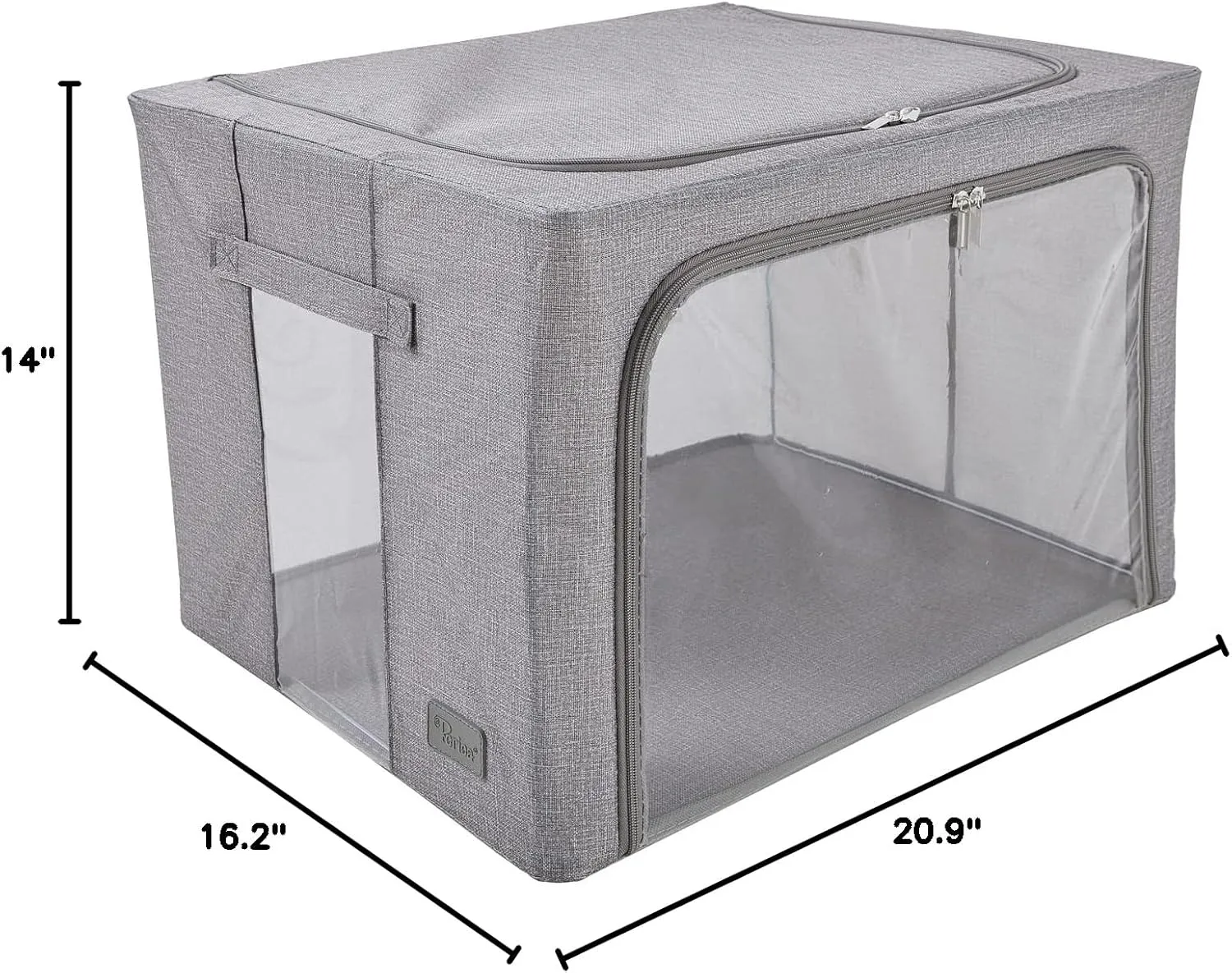 Oxford Cloth Steel Frame Storage Boxes - Under-Bed or in Closet - Pack of 2 Large Organizers (Denim Effect - Grey)