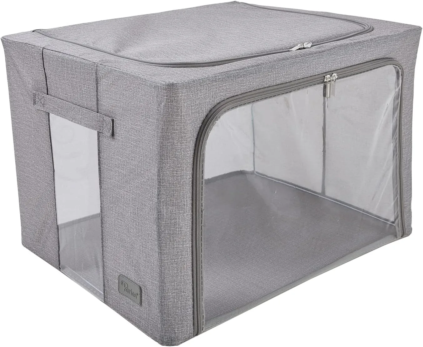 Oxford Cloth Steel Frame Storage Boxes - Under-Bed or in Closet - Pack of 2 Large Organizers (Denim Effect - Grey)