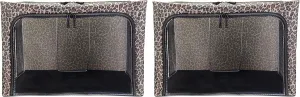 Oxford Cloth Steel Frame Storage Boxes - Under-Bed or in Closet - Pack of 2 Large Organizers (Leopard)