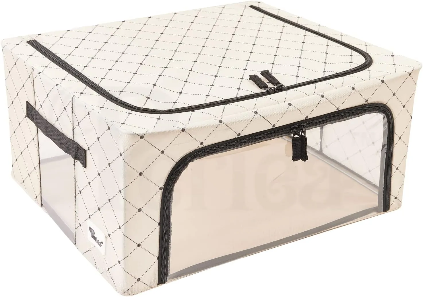 Oxford Cloth Steel Frame Storage Boxes - Under-Bed or in Closet - Pack of 2 Medium Organizers (Black Dots)