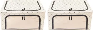 Oxford Cloth Steel Frame Storage Boxes - Under-Bed or in Closet - Pack of 2 Medium Organizers (Black Dots)