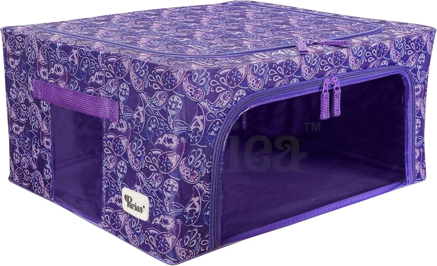 Oxford Cloth Steel Frame Storage Boxes - Under-Bed or in Closet - Pack of 2 Medium Organizers (Purple Paisley)