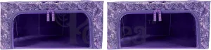 Oxford Cloth Steel Frame Storage Boxes - Under-Bed or in Closet - Pack of 2 Medium Organizers (Purple Paisley)