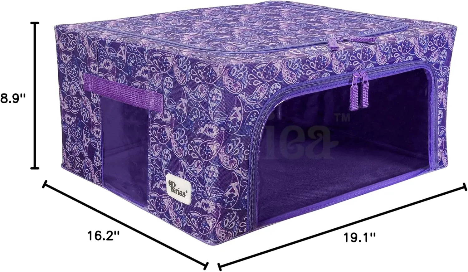 Oxford Cloth Steel Frame Storage Boxes - Under-Bed or in Closet - Pack of 2 Medium Organizers (Purple Paisley)