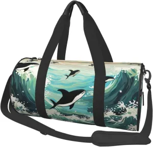 Pacific Ocean biological Travel Duffle Bag Carry On Weekender Overnight Bag Sport Gym Bag for Women Men Foldable Travel Duffle Round Duffle Bag for Travel Sports Gym
