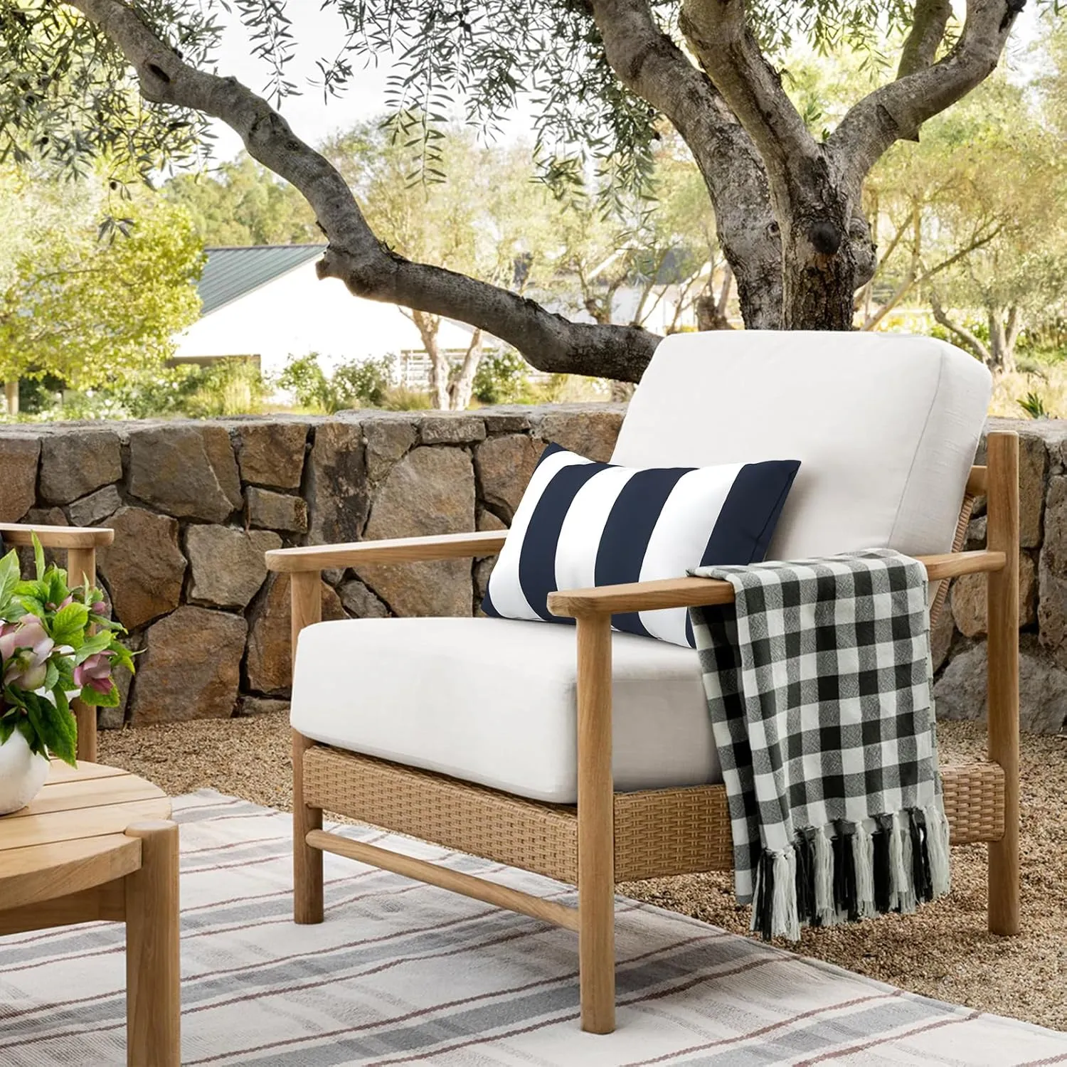 Pack of 2 Waterproof Outdoor Lumbar Pillow with Inserts, Rectangle Decorative Patio Throw Pillow for Home, Sofa,Bench and Patio Furniture (12 x 20 in,Cabana Navy)