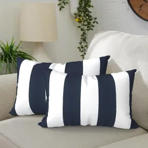 Pack of 2 Waterproof Outdoor Lumbar Pillow with Inserts, Rectangle Decorative Patio Throw Pillow for Home, Sofa,Bench and Patio Furniture (12 x 20 in,Cabana Navy)
