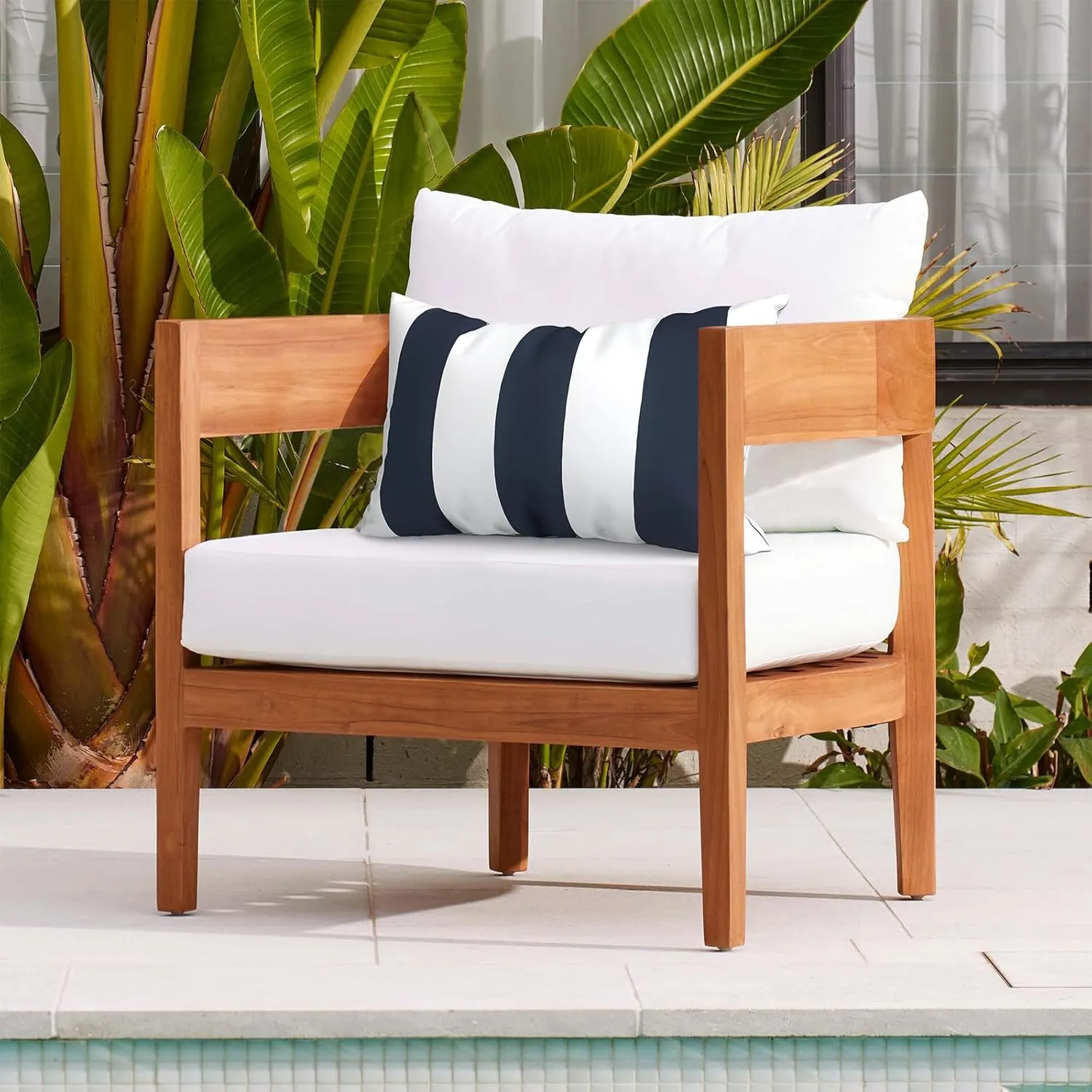 Pack of 2 Waterproof Outdoor Lumbar Pillow with Inserts, Rectangle Decorative Patio Throw Pillow for Home, Sofa,Bench and Patio Furniture (12 x 20 in,Cabana Navy)